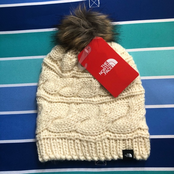 The North Face Accessories - The North Face Triple Cable Fur Pom Vintage White